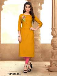 EMBROIDERED RAYON YELLOW STYLIST KURTIS