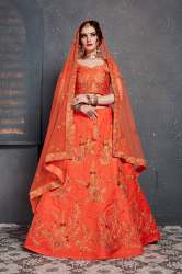 EMBROIDERY SILK ORANGE LEHENGHA CHOLI 