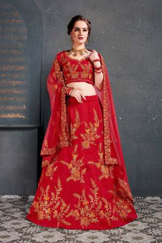 EMBROIDERY SILK RED  LEHENGHA CHOLI  