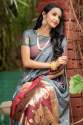 GREY COTTON SAREE WITH RESHAM WOVEN CONTRAST PALLU thumb 2