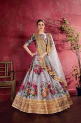 Grey Heavy Banglori Silk Wedding Lehenga Choli