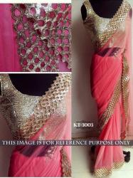 PINK NYLON NET SAREE BOLLYWOOD STYLE