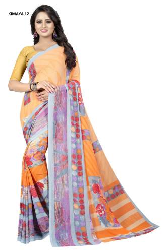 Latest Light Orange Printed Georgette Saree
