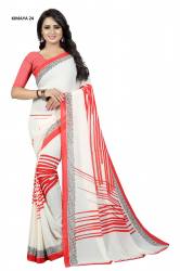 Latest White Casual Wear Printed Georgette Saree