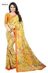 Latest Yellow Casual Wear Printed Georgette Saree