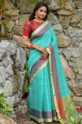 Light Blue chanderi cotton-weaving saree