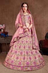Pastel Pink Taffeta Silk Wedding Lehenga Choli