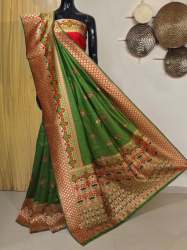 MEHENDI GREEN BANARASI SILK SAREE MEENAKARI BORDER