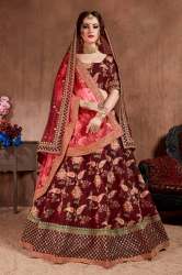 Dark Maroon Taffeta Silk Wedding Lehenga Choli
