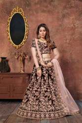 MAROON VELVET BRIDAL LEHENGA CHOLI WITH HEAVY WORK