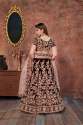 MAROON VELVET BRIDAL LEHENGA CHOLI WITH HEAVY WORK thumb 1