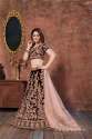 MAROON VELVET BRIDAL LEHENGA CHOLI WITH HEAVY WORK thumb 3
