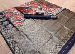 NAVY BLUE BANARASI JACQUARD  SILK WEAVING SAREE 