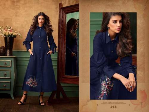 Navy Blue Designer Cotton Kurti Embroidery Work﻿