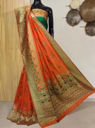 ORANGE BANARASI SILK SAREE WITH MEENAKARI BORDER 