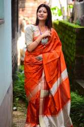  Orange Banglori Raw silk weaving saree 
