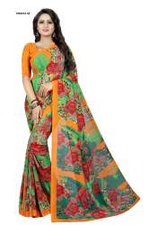 Orange Casual Wear Flower Printed Georgette Saree