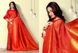 Orange  Kanjivaram Traditional silk  saree