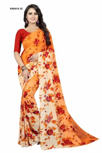 Orange Regular Wear Flower Printed Georgette Saree