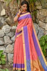 Pink chanderi cotton-weaving saree zari border