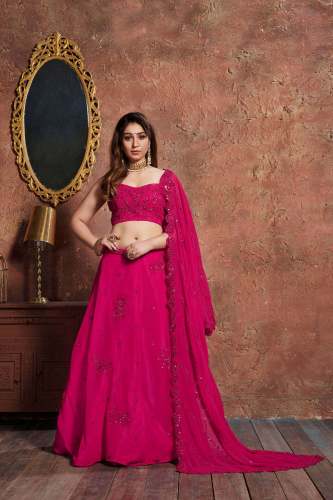 PINK GEORGETTE LEHENGA CHOLI WITH EMBROIDERY WORK 