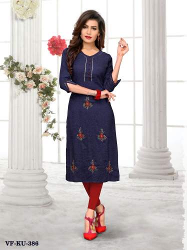 PLAIN AND WORK COTTON BLUE LETEST KURTI