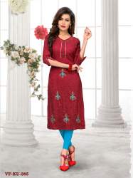 PLAIN AND WORK COTTON MARUN LETEST KURTI