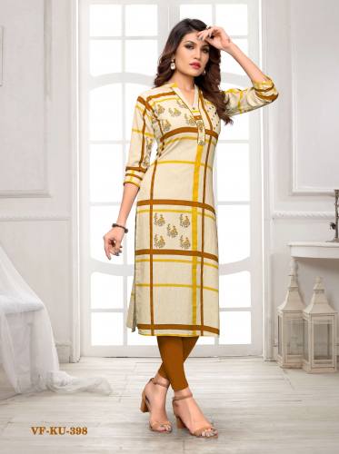 PRINTED AND MIRROR WORK COTTON OFF WHITE  KURTI