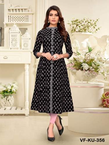 PRINTED BLACK RAYON  FANCY KURTI