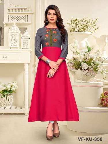 PRINTED GRAY &PINK RAYON  FANCY KURTI