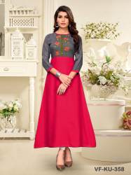 PRINTED GRAY &PINK RAYON  FANCY KURTI