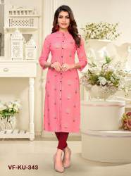 PRINTED LIGHT PINK RAYON  FANCY KURTI