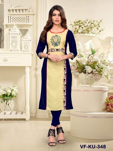PRINTED NEAVY BLUE RAYON  FANCY KURTI