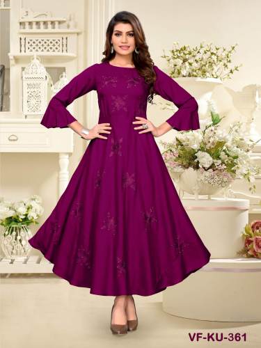 PRINTED PURPLE RAYON  FANCY KURTI