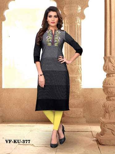 PRINTED  RAYON  BLACK  LETEST KURTI