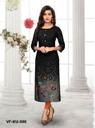 PRINTED  RAYON  BLACK SIMPLE  KURTI