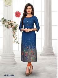 PRINTED  RAYON  BLUE SIMPLE  KURTI