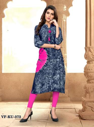 PRINTED  RAYON  GRAY AND PINK FANCY KURTI