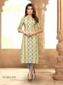PRINTED  RAYON  GRAY AND YELLOW KURTI