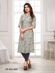 PRINTED  RAYON  GRAY SIMPLE  KURTI