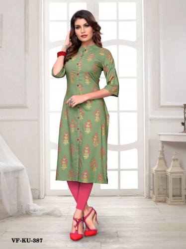 PRINTED  RAYON LIGHT GREEN FANCY KURTI