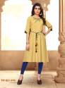 PRINTED  RAYON  LIGHT YELLOW LETEST KURTI