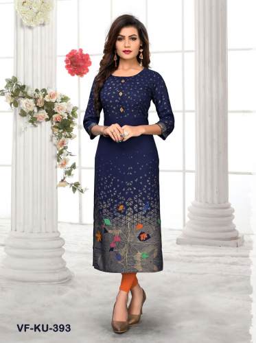 PRINTED  RAYON NEAVY BLUE FANCY KURTI