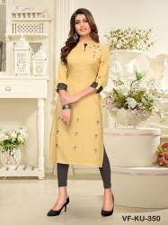 PRINTED YELLOW RAYON  FANCY KURTI
