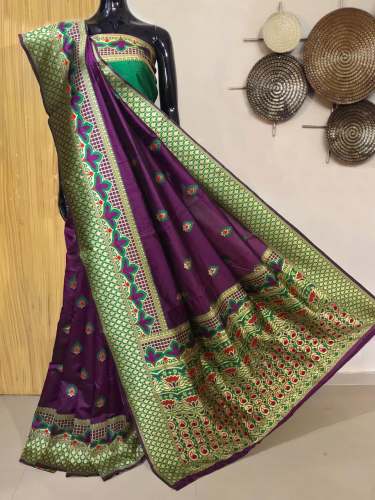PURPLE BANARASI SILK SAREE WITH MEENAKARI BORDER