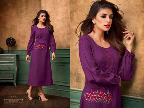 Purple Designer Cotton Kurti With Embroidery Work﻿