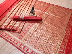 RED BANARASI JACQUARD SAREE WEAVING RICH PALLU