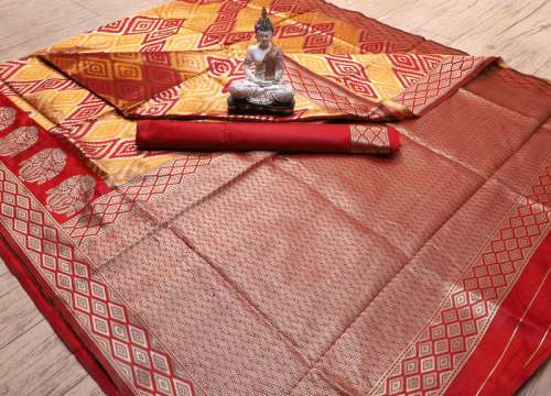 RED BANARASI JACQUARD  SILK WEAVING SAREE 