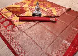 RED BANARASI JACQUARD  SILK WEAVING SAREE 