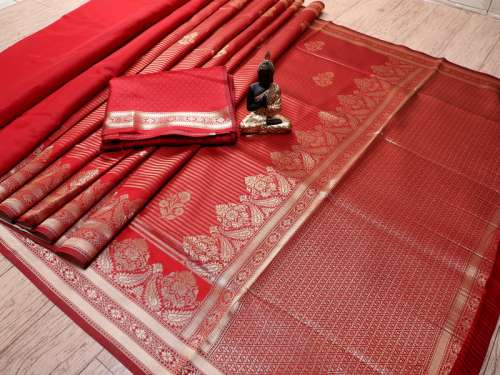 RED BANARASI JACQUARD WEAVING SAREE RICH PALLU﻿